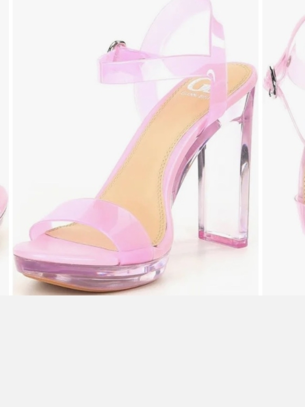 Gianni Bini US 10M Clear Block Heel Pink Ankle Strap Sandal
